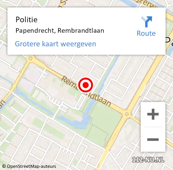 Locatie op kaart van de 112 melding: Politie Papendrecht, Rembrandtlaan op 13 september 2024 09:15