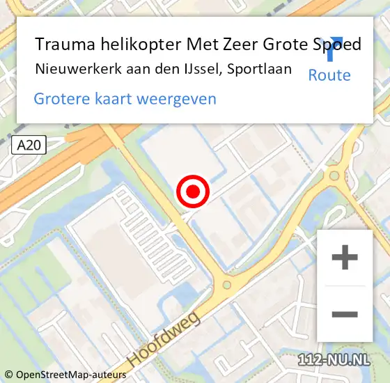 Locatie op kaart van de 112 melding: Trauma helikopter Met Zeer Grote Spoed Naar Nieuwerkerk aan den IJssel, Sportlaan op 13 september 2024 09:47