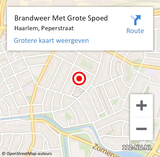 Locatie op kaart van de 112 melding: Brandweer Met Grote Spoed Naar Haarlem, Peperstraat op 13 september 2024 09:52