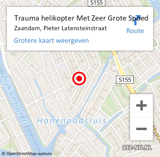 Locatie op kaart van de 112 melding: Trauma helikopter Met Zeer Grote Spoed Naar Zaandam, Pieter Latensteinstraat op 13 september 2024 09:59