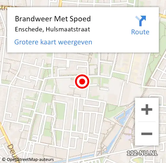 Locatie op kaart van de 112 melding: Brandweer Met Spoed Naar Enschede, Hulsmaatstraat op 13 september 2024 10:09