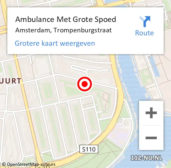 Locatie op kaart van de 112 melding: Ambulance Met Grote Spoed Naar Amsterdam, Trompenburgstraat op 13 september 2024 10:09