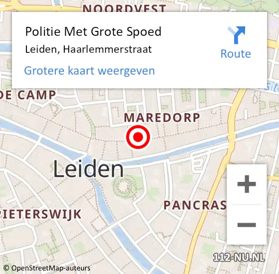 Locatie op kaart van de 112 melding: Politie Met Grote Spoed Naar Leiden, Haarlemmerstraat op 13 september 2024 10:39