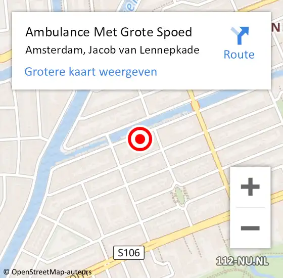 Locatie op kaart van de 112 melding: Ambulance Met Grote Spoed Naar Amsterdam, Jacob van Lennepkade op 13 september 2024 10:50