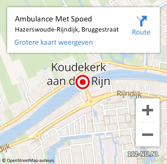 Locatie op kaart van de 112 melding: Ambulance Met Spoed Naar Hazerswoude-Rijndijk, Bruggestraat op 13 september 2024 11:05