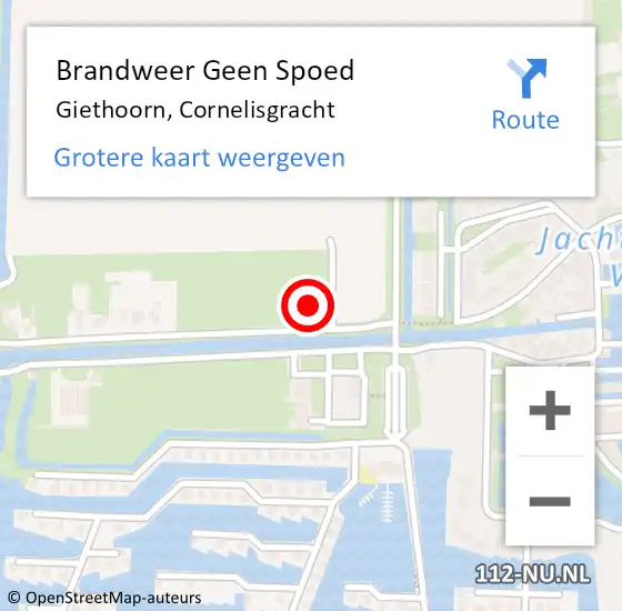 Locatie op kaart van de 112 melding: Brandweer Geen Spoed Naar Giethoorn, Cornelisgracht op 13 september 2024 11:06