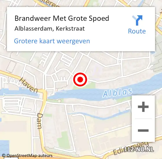 Locatie op kaart van de 112 melding: Brandweer Met Grote Spoed Naar Alblasserdam, Kerkstraat op 13 september 2024 11:09