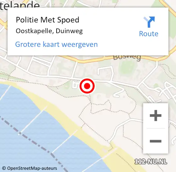 Locatie op kaart van de 112 melding: Politie Met Spoed Naar Oostkapelle, Duinweg op 13 september 2024 11:10