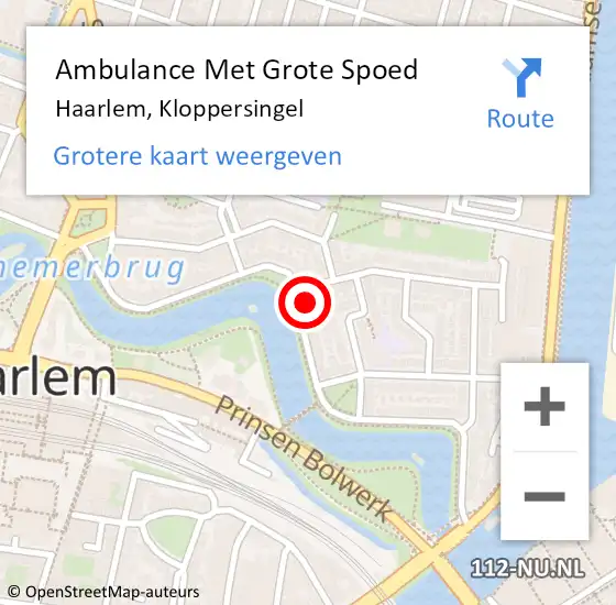 Locatie op kaart van de 112 melding: Ambulance Met Grote Spoed Naar Haarlem, Kloppersingel op 13 september 2024 11:30