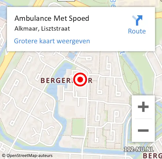 Locatie op kaart van de 112 melding: Ambulance Met Spoed Naar Alkmaar, Lisztstraat op 20 oktober 2014 01:05