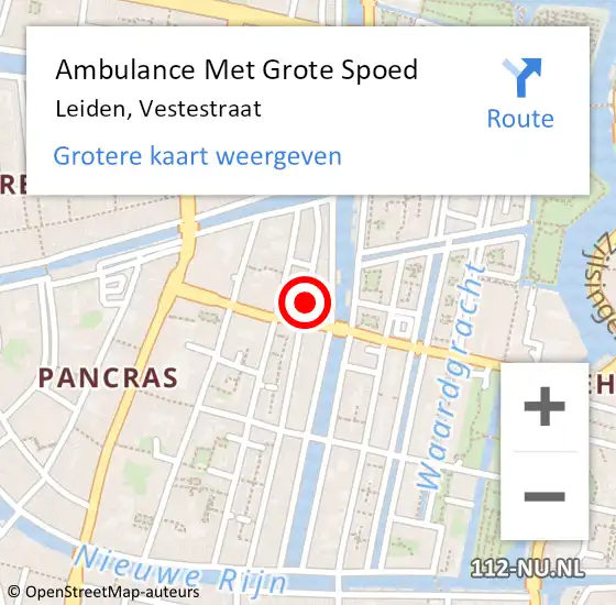 Locatie op kaart van de 112 melding: Ambulance Met Grote Spoed Naar Leiden, Vestestraat op 13 september 2024 11:55