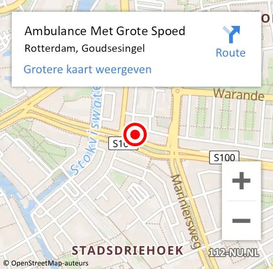 Locatie op kaart van de 112 melding: Ambulance Met Grote Spoed Naar Rotterdam, Goudsesingel op 13 september 2024 12:25