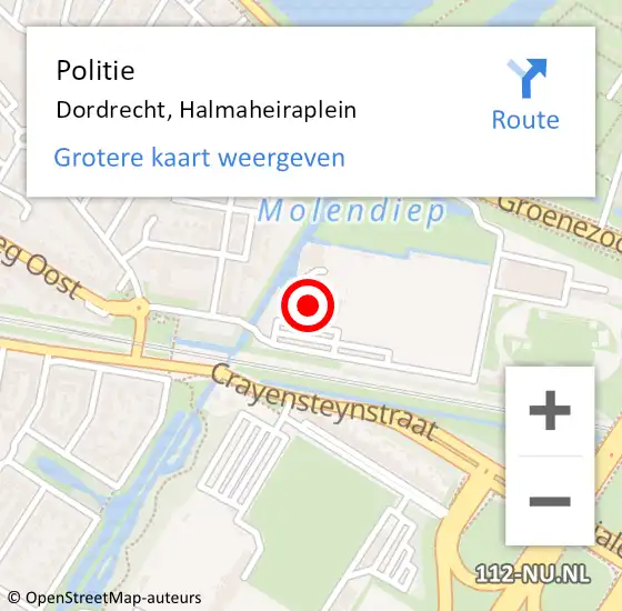 Locatie op kaart van de 112 melding: Politie Dordrecht, Halmaheiraplein op 13 september 2024 12:34