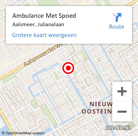 Locatie op kaart van de 112 melding: Ambulance Met Spoed Naar Aalsmeer, Julianalaan op 13 september 2024 12:36