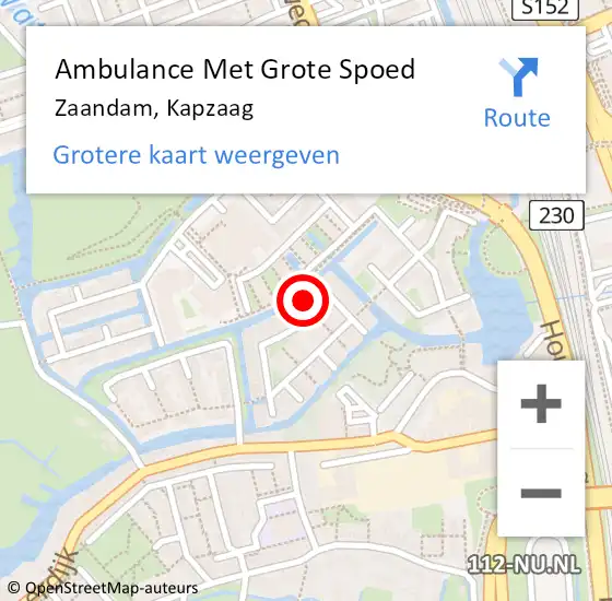 Locatie op kaart van de 112 melding: Ambulance Met Grote Spoed Naar Zaandam, Kapzaag op 13 september 2024 12:39