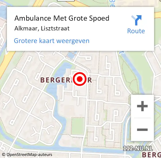 Locatie op kaart van de 112 melding: Ambulance Met Grote Spoed Naar Alkmaar, Lisztstraat op 20 oktober 2014 01:14