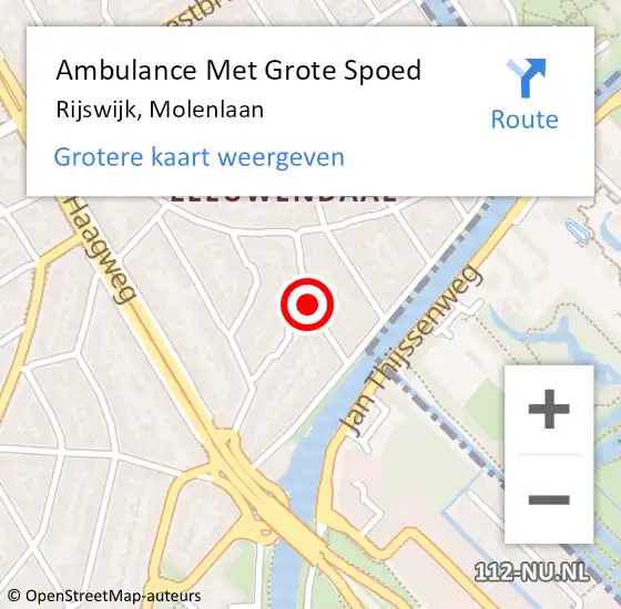 Locatie op kaart van de 112 melding: Ambulance Met Grote Spoed Naar Rijswijk, Molenlaan op 20 oktober 2014 01:15