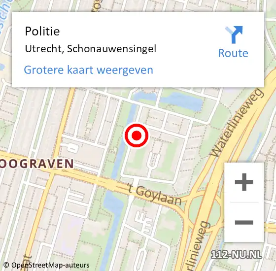 Locatie op kaart van de 112 melding: Politie Utrecht, Schonauwensingel op 13 september 2024 12:42