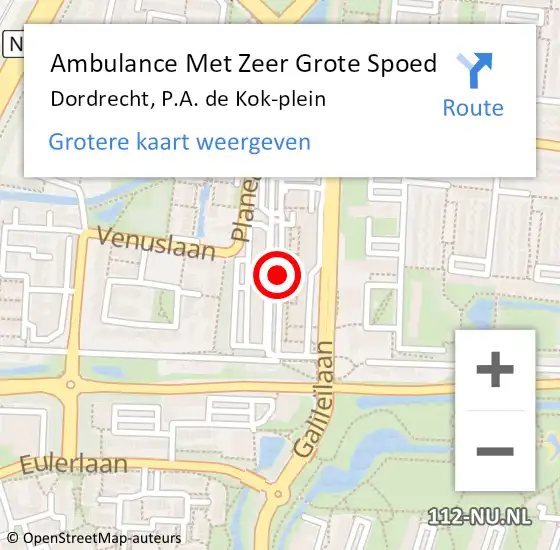 Locatie op kaart van de 112 melding: Ambulance Met Zeer Grote Spoed Naar Dordrecht, P.A. de Kok-plein op 13 september 2024 12:54