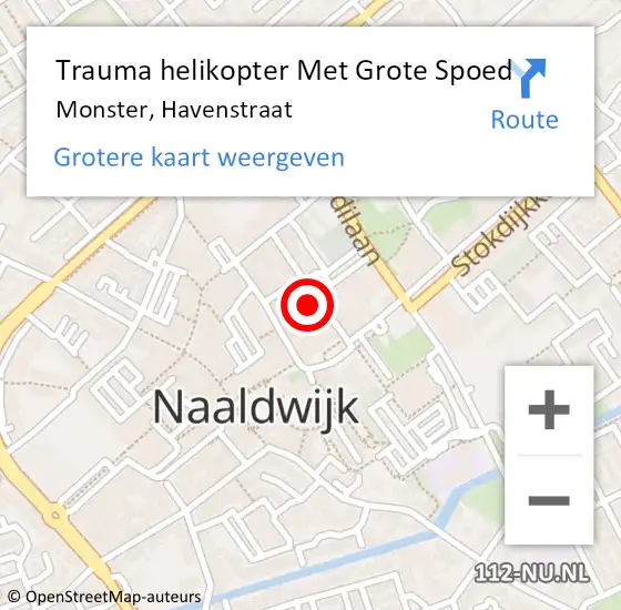 Locatie op kaart van de 112 melding: Trauma helikopter Met Grote Spoed Naar Monster, Havenstraat op 13 september 2024 12:59