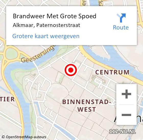 Locatie op kaart van de 112 melding: Brandweer Met Grote Spoed Naar Alkmaar, Paternosterstraat op 13 september 2024 13:05