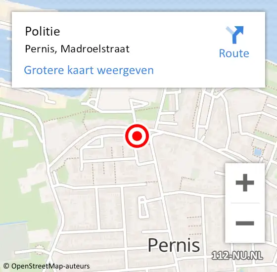 Locatie op kaart van de 112 melding: Politie Pernis, Madroelstraat op 13 september 2024 13:12