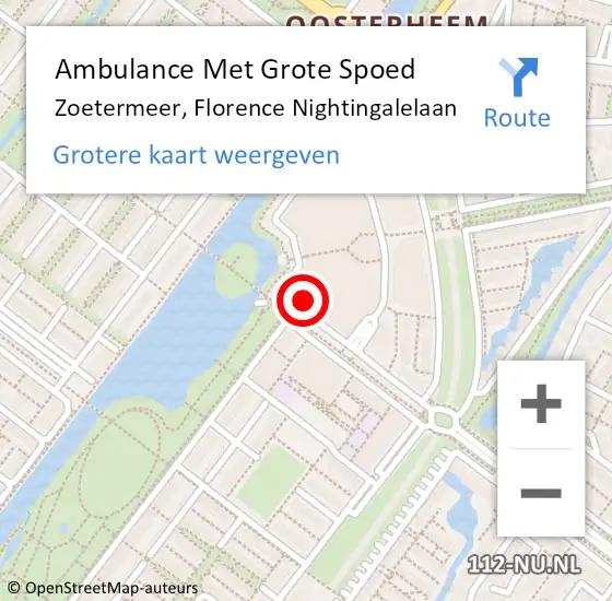 Locatie op kaart van de 112 melding: Ambulance Met Grote Spoed Naar Zoetermeer, Florence Nightingalelaan op 13 september 2024 14:02