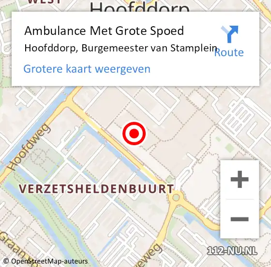 Locatie op kaart van de 112 melding: Ambulance Met Grote Spoed Naar Hoofddorp, Burgemeester van Stamplein op 13 september 2024 14:06