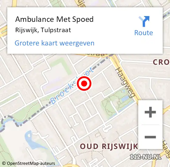 Locatie op kaart van de 112 melding: Ambulance Met Spoed Naar Rijswijk, Tulpstraat op 13 september 2024 14:12