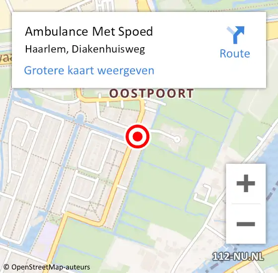 Locatie op kaart van de 112 melding: Ambulance Met Spoed Naar Haarlem, Diakenhuisweg op 13 september 2024 14:17