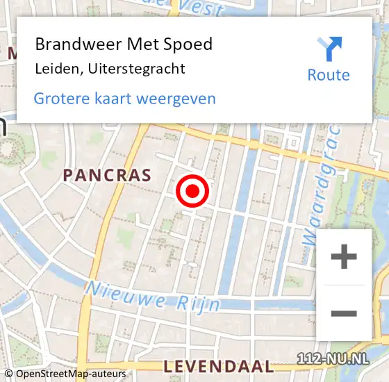 Locatie op kaart van de 112 melding: Brandweer Met Spoed Naar Leiden, Uiterstegracht op 13 september 2024 14:31