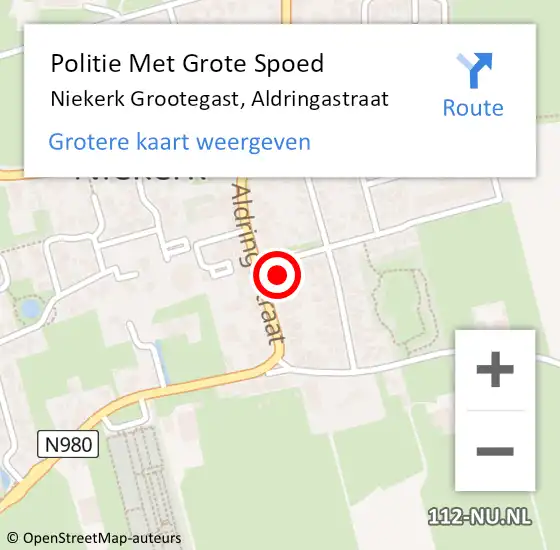 Locatie op kaart van de 112 melding: Politie Met Grote Spoed Naar Niekerk Grootegast, Aldringastraat op 13 september 2024 14:38