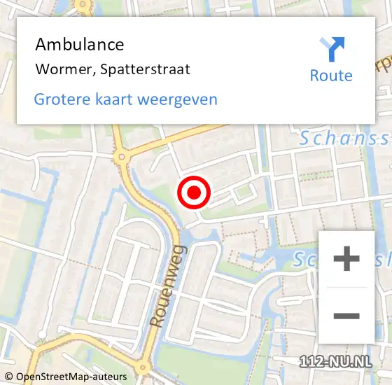 Locatie op kaart van de 112 melding: Ambulance Wormer, Spatterstraat op 13 september 2024 14:41