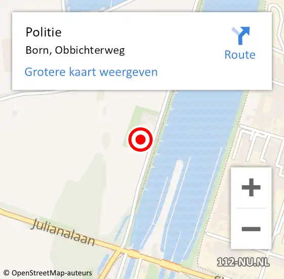 Locatie op kaart van de 112 melding: Politie Born, Obbichterweg op 13 september 2024 14:44