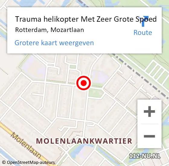 Locatie op kaart van de 112 melding: Trauma helikopter Met Zeer Grote Spoed Naar Rotterdam, Mozartlaan op 13 september 2024 14:57