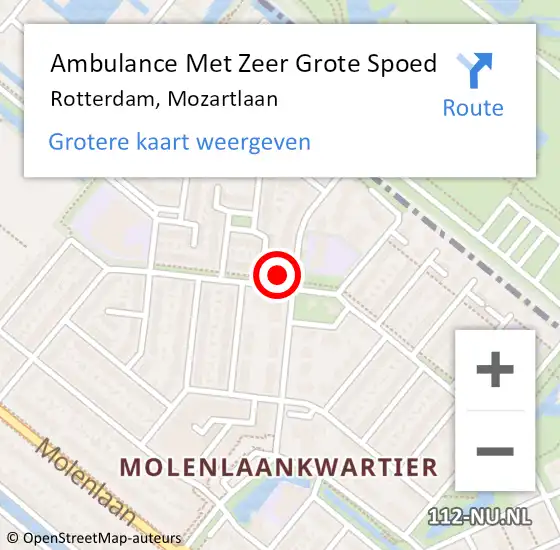 Locatie op kaart van de 112 melding: Ambulance Met Zeer Grote Spoed Naar Rotterdam, Mozartlaan op 13 september 2024 14:58