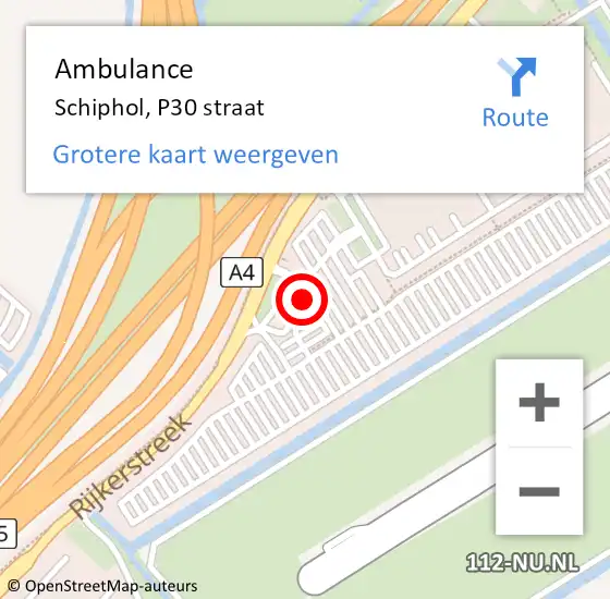 Locatie op kaart van de 112 melding: Ambulance Schiphol, P30 straat op 13 september 2024 15:01