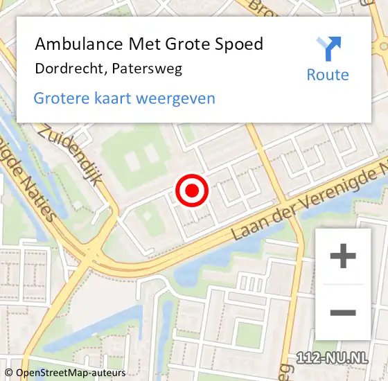 Locatie op kaart van de 112 melding: Ambulance Met Grote Spoed Naar Dordrecht, Patersweg op 13 september 2024 15:01