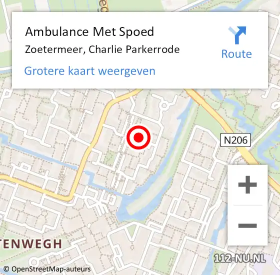 Locatie op kaart van de 112 melding: Ambulance Met Spoed Naar Zoetermeer, Charlie Parkerrode op 13 september 2024 15:02