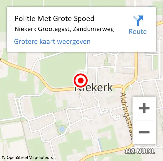 Locatie op kaart van de 112 melding: Politie Met Grote Spoed Naar Niekerk Grootegast, Zandumerweg op 13 september 2024 15:08