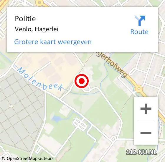 Locatie op kaart van de 112 melding: Politie Venlo, Hagerlei op 13 september 2024 15:12