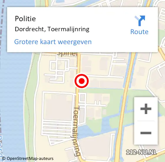 Locatie op kaart van de 112 melding: Politie Dordrecht, Toermalijnring op 13 september 2024 15:12