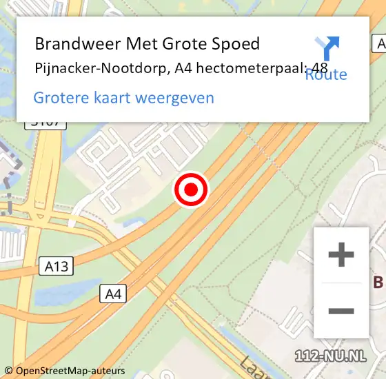 Locatie op kaart van de 112 melding: Brandweer Met Grote Spoed Naar Pijnacker-Nootdorp, A4 hectometerpaal: 48 op 13 september 2024 15:19