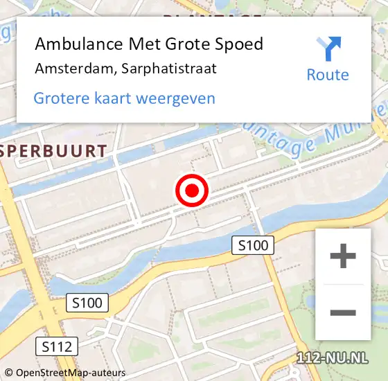 Locatie op kaart van de 112 melding: Ambulance Met Grote Spoed Naar Amsterdam, Sarphatistraat op 13 september 2024 15:26