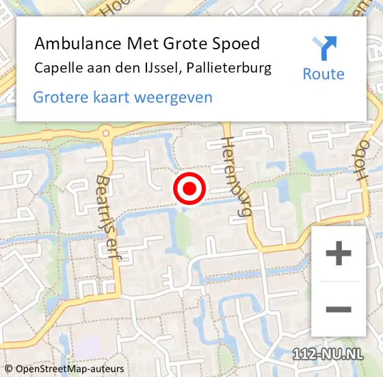 Locatie op kaart van de 112 melding: Ambulance Met Grote Spoed Naar Capelle aan den IJssel, Pallieterburg op 13 september 2024 15:32