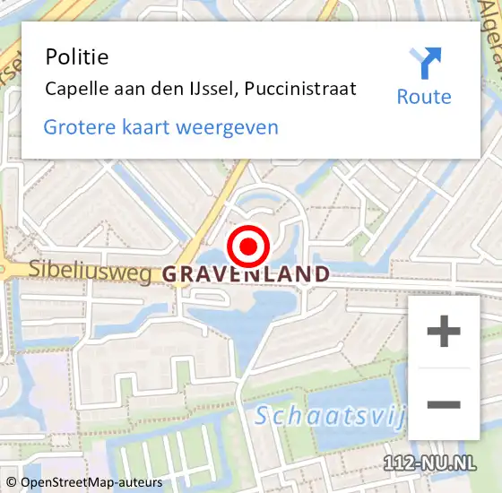 Locatie op kaart van de 112 melding: Politie Capelle aan den IJssel, Puccinistraat op 13 september 2024 15:45