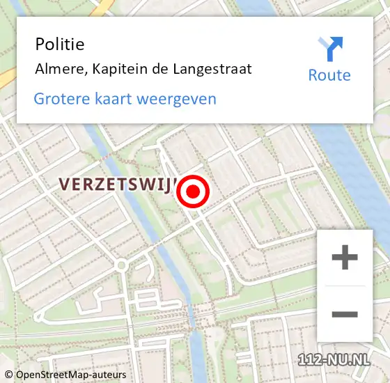 Locatie op kaart van de 112 melding: Politie Almere, Kapitein de Langestraat op 13 september 2024 15:48