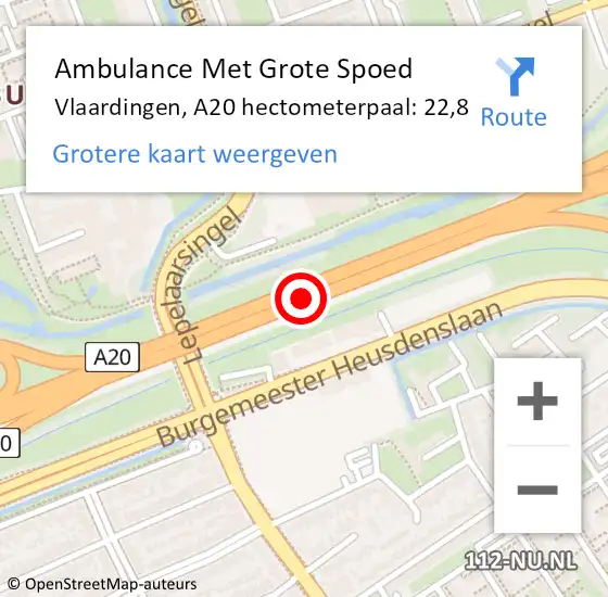 Locatie op kaart van de 112 melding: Ambulance Met Grote Spoed Naar Vlaardingen, A20 hectometerpaal: 22,8 op 13 september 2024 15:48