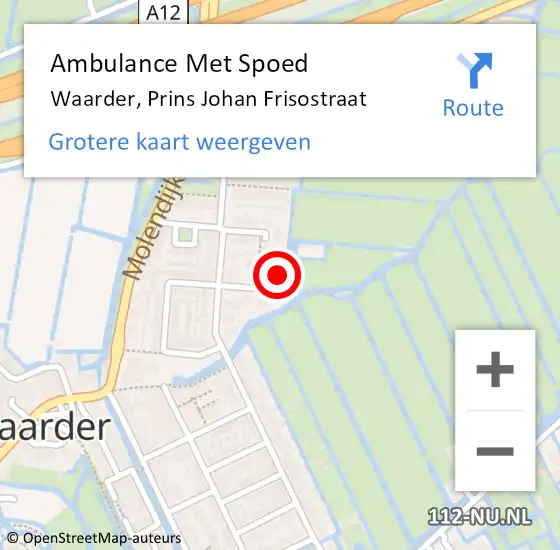 Locatie op kaart van de 112 melding: Ambulance Met Spoed Naar Waarder, Prins Johan Frisostraat op 13 september 2024 15:55