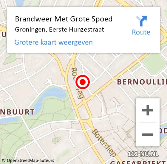 Locatie op kaart van de 112 melding: Brandweer Met Grote Spoed Naar Groningen, Eerste Hunzestraat op 13 september 2024 16:02